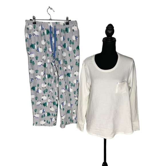 Cuddl Duds Petite Fleece with Stretch Pajama Set Ivry/WollySheep NWOT Size SP - Picture 2 of 4